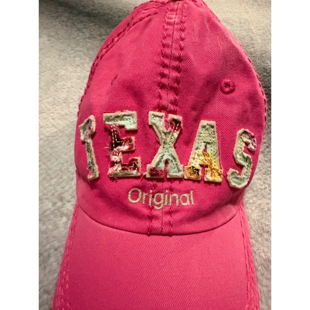 (CL) Robin Ruth Texas Original Pink Distressed Baseball Cap Floral Applique Hat - Picture 2 of 10
